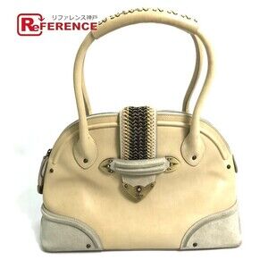Dior Bowling Handbag Chain Woven Motif Leather Suede Yellow Beige